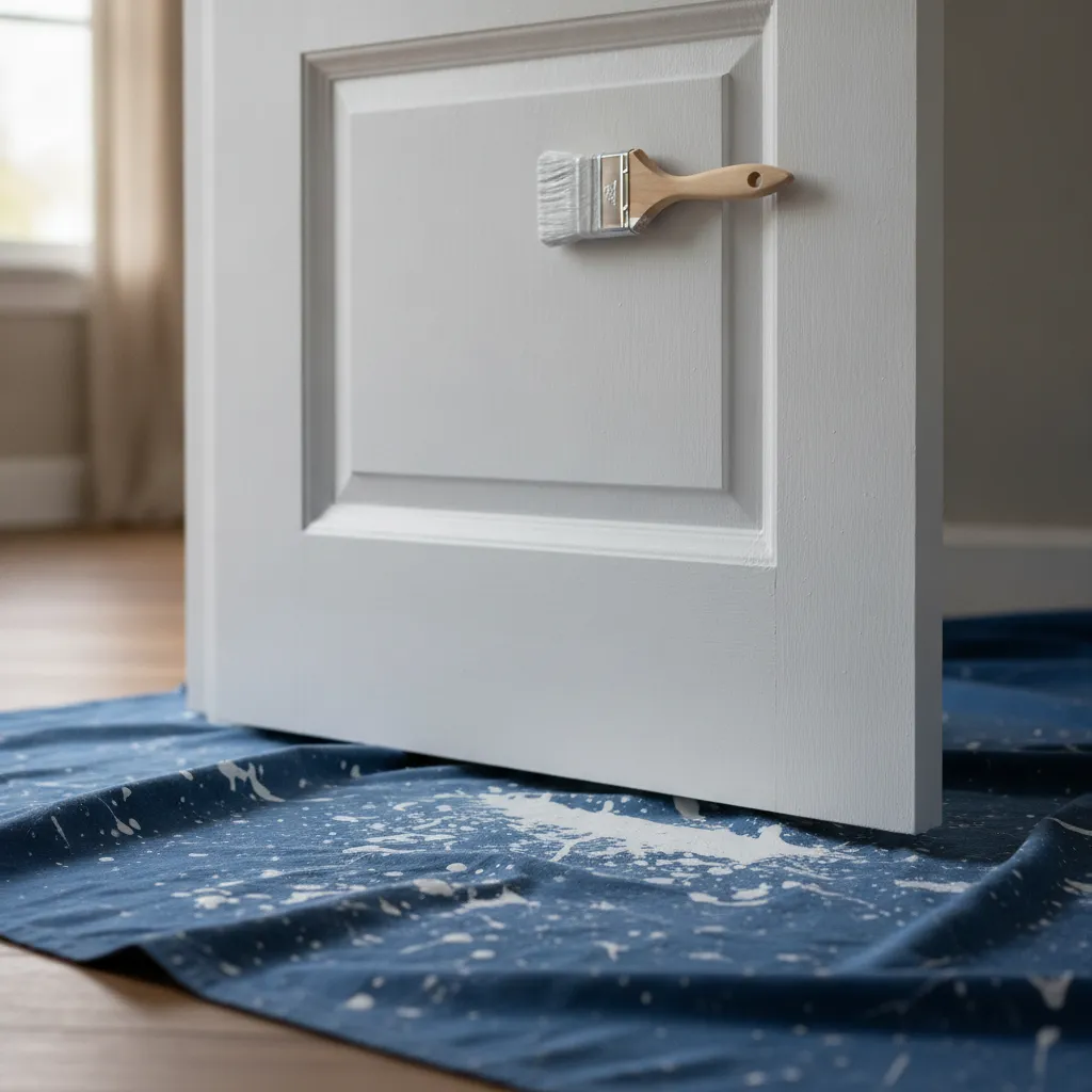 Porte à panneaux en cours de peinture au pinceau à rechampir